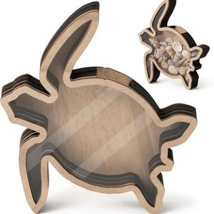 Aldernest Wooden Turtle Shell Collection Box with Clear Acrylic Window, Light brown