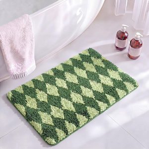 Aldernest Cute Checkered Bath Mat 24x16 Inch Diamond Tufted Bathroom Rug Soft Small Absorbent Non-Slip Washable Microfiber for Tub Shower Bathroom