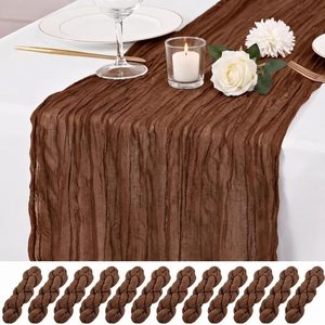 Ashenby 12 Pack Brown Cheesecloth Table Runner 17x108 Inch Boho Rustic Semi Sheer Gauze Cheese Cloth Table Runner for Wedding Bridal Shower Baby