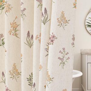 Aldernest Beige Floral Linen Shower Curtain, Spring Vintage Farmhouse Style, 72x72, 72"W x 72"L (Pack of 1)