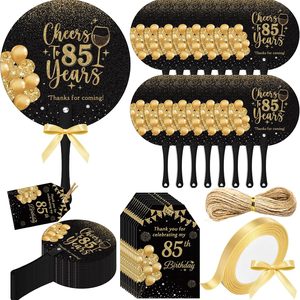 Aldernest 50 Sets 85th Birthday Party Favors Handheld Fans Black Gold, Black and Gold