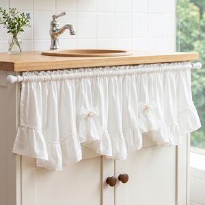 Aldernest White Scalloped Ruffled Valance Farmhouse Small Window Curtain 52"W x 18"L, 3.52 ounces, Solid White