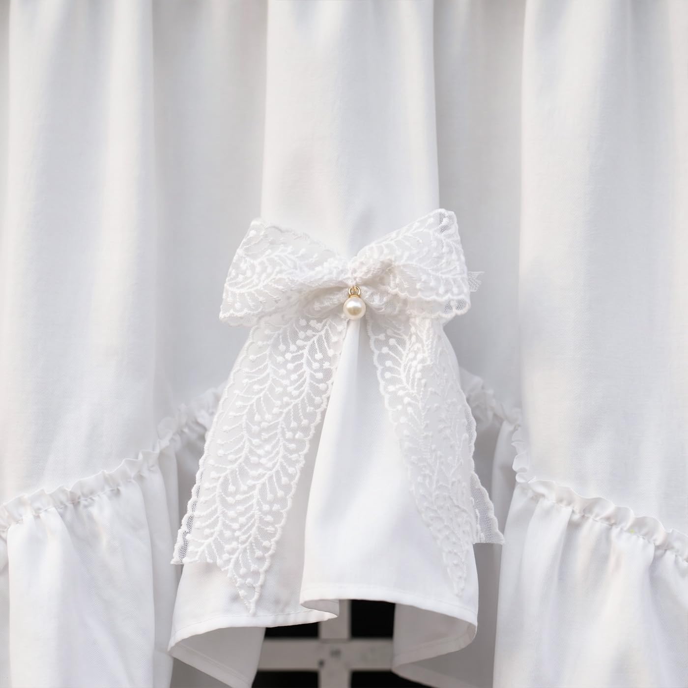 Aldernest White Scalloped Ruffled Valance Farmhouse Small Window Curtain 52"W x 18"L, 3.52 ounces, Solid White