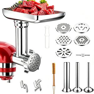 Ashenby 100% Stainless Steel Meat Grinder for KitchenAid Mixer, Dishwasher Safe, Silver, 18 Count