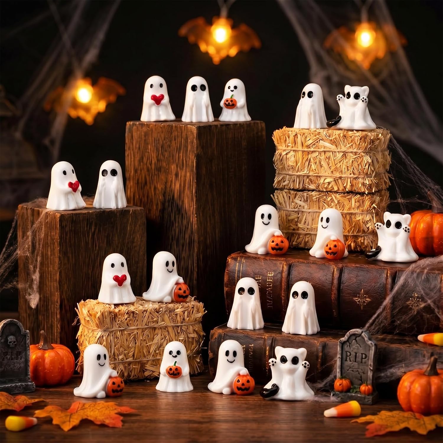 Maplewick 50 Pcs Mini Halloween Ghost Figurine Spooky Resin Ghost Statue, 12.6 ounces