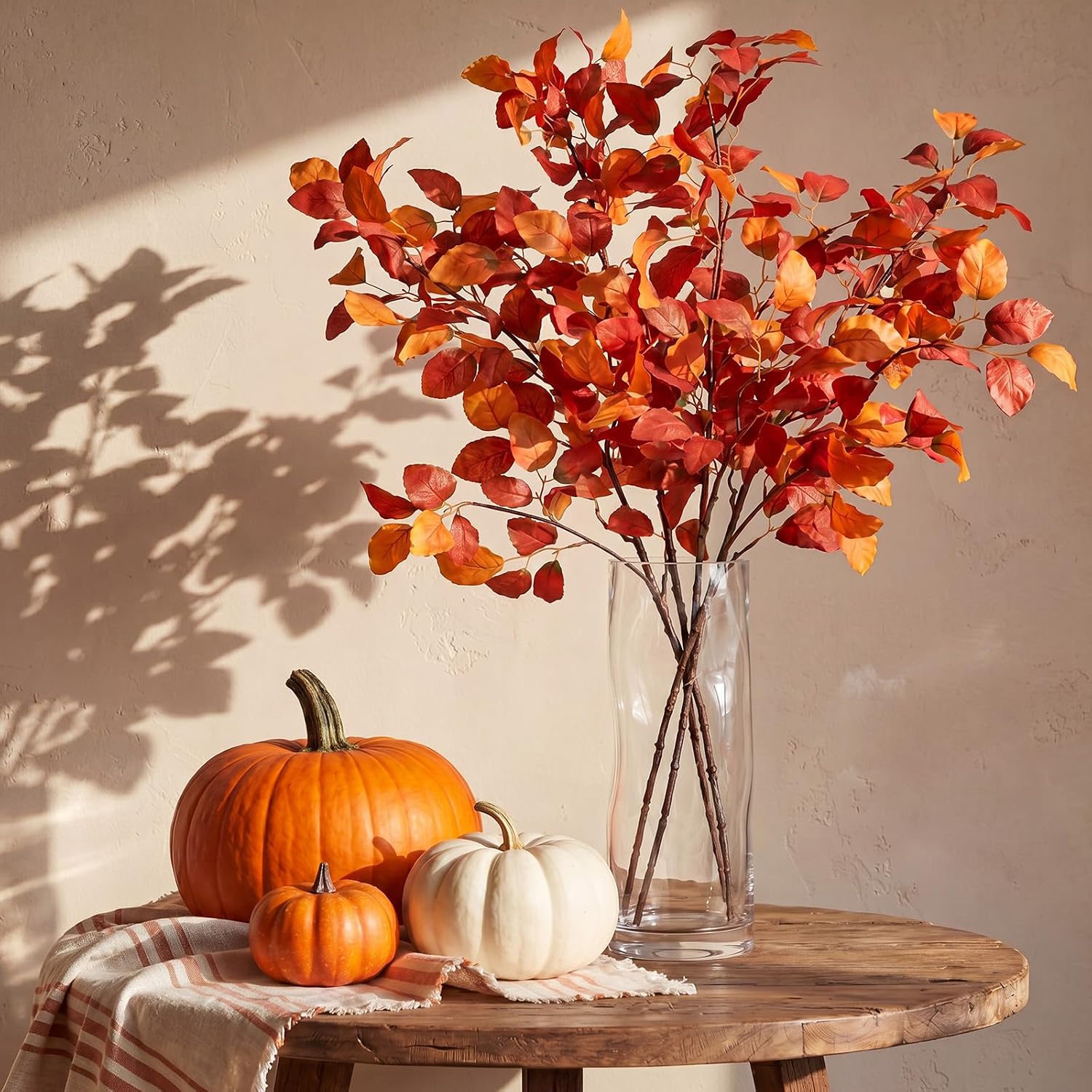 Birchmont 4 Pcs 38 in Artificial Fall Leaves Stems, Orange Rust Ficus, 13.12 ounces