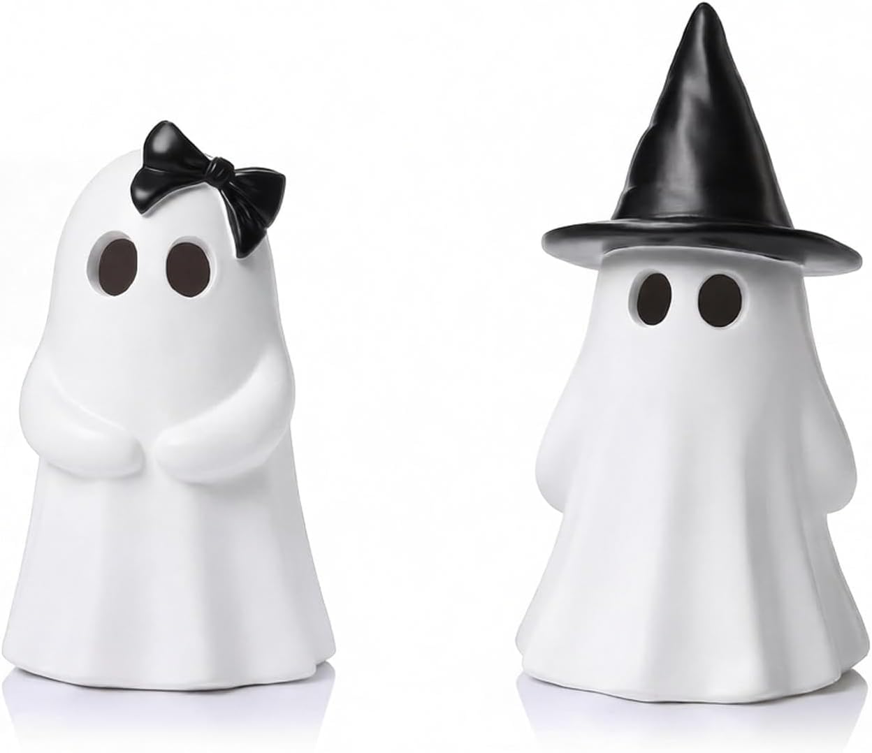 Oakmere 2 Pcs Halloween Decorations Indoor, Light up Ghost Couple Figurines, White, Black