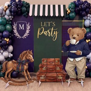 Aldernest 3 Pcs Equestrian Bear Party Stands, Rocking Horse Suitcase Bear, 1.9 pounds, oversize, Brown