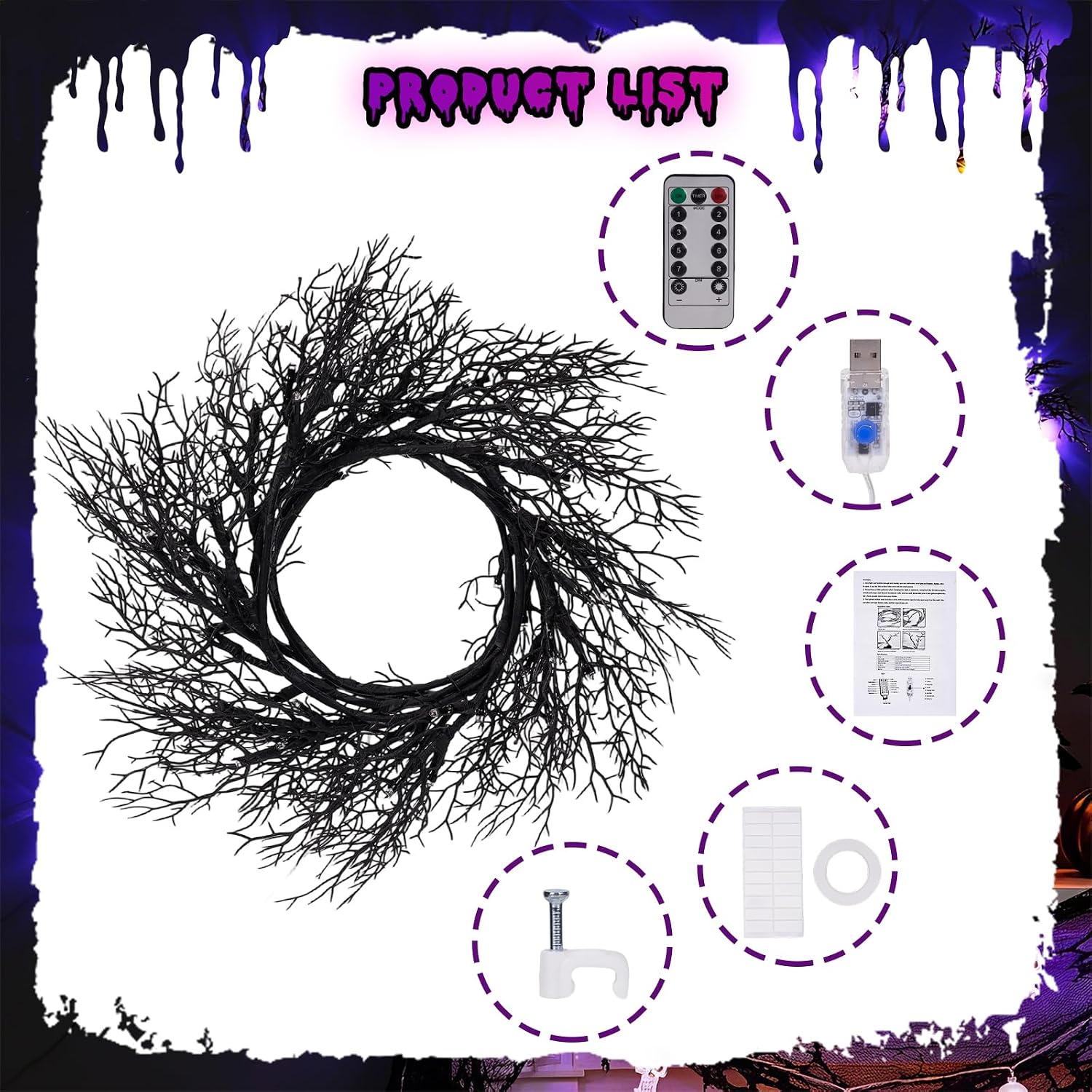 NestoraHome 6 FT Halloween Willow Vine Twig Decor Garland with 60 LED 8 Lighting Modes and Remote, Timer Function, Orange & Purple Lights