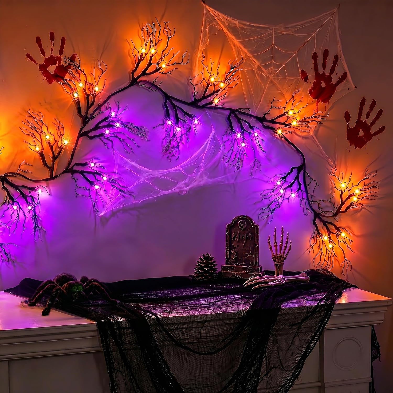 NestoraHome 6 FT Halloween Willow Vine Twig Decor Garland with 60 LED 8 Lighting Modes and Remote, Timer Function, Orange & Purple Lights
