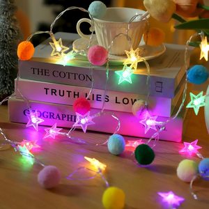 Aldernest Colroful Star Lights with Pom Poms, 3.05 Feet