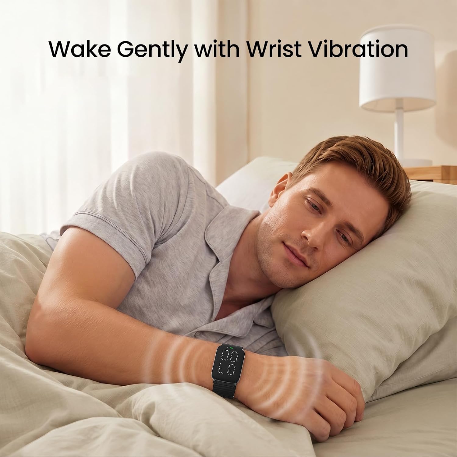 Aldernest Vibrating Alarm Clock Watch, Comfort Wake-Up Alarm Wristband, 1.5 ounces, Small, Black