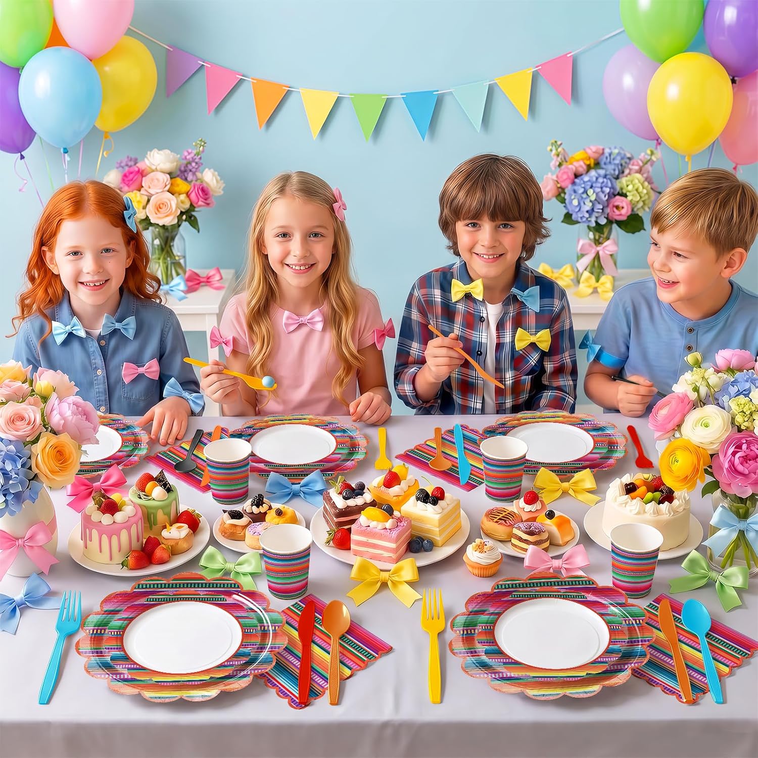 Ashenby 168PCS Mexican Fiesta Party Supplies Mayo Serape Taco Party Decorations Colorful Stripes Pattern for Mexico Taco Paper Plates Cups Napkins