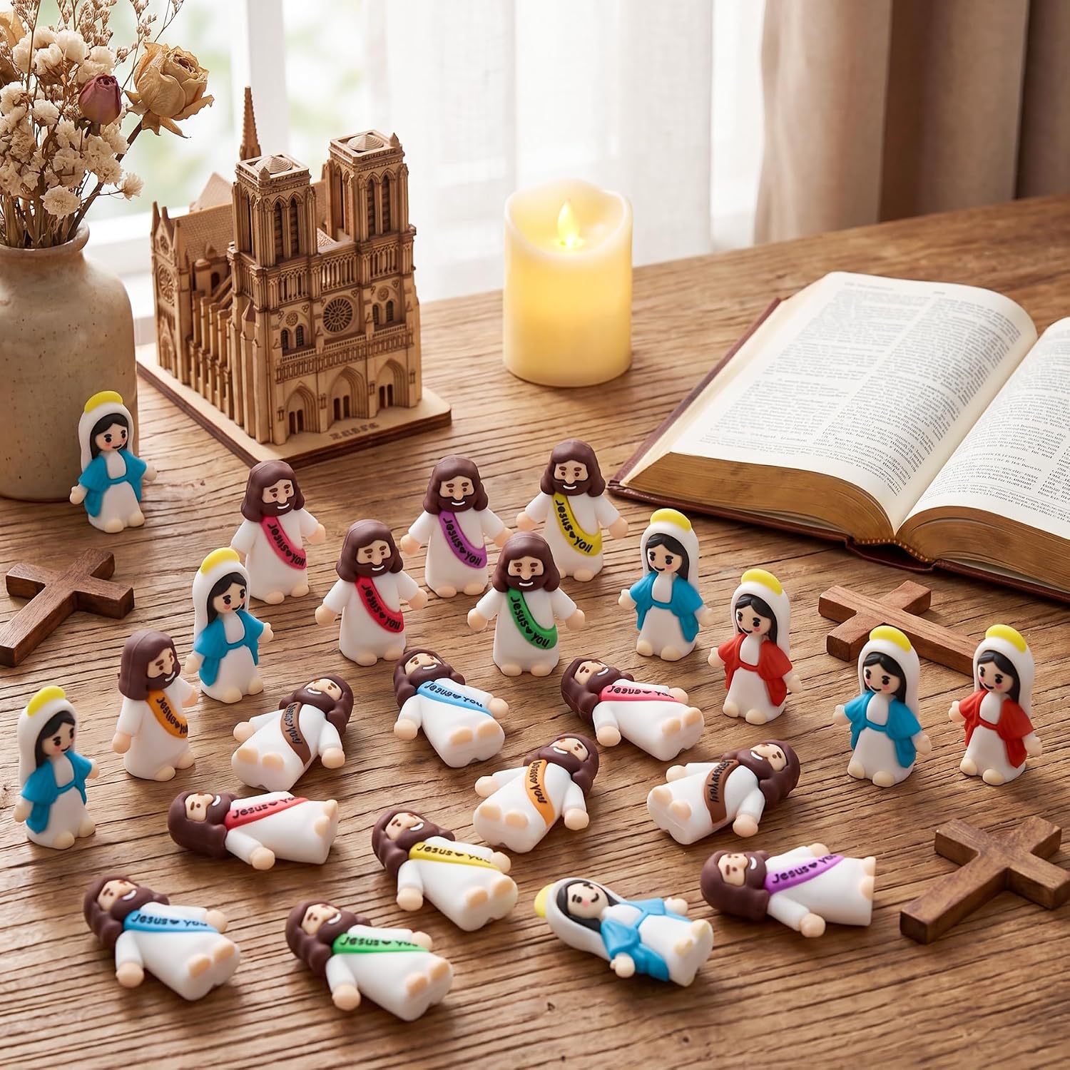 Quillstone 100 Pack Mini Jesus and Virgin Mary Figurines Bulk, Multicolor