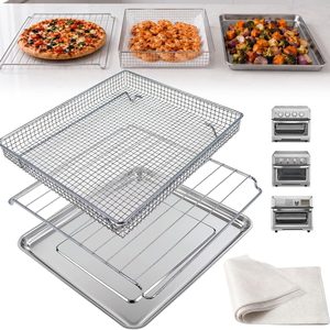 Ashenby Air Fryer Replacement Tray Set Compatible with Cuisinart TOA-60 TOA-65 TOA-70 Toaster Oven Air Fryer,Stainless Steel Basket, Baking Pan