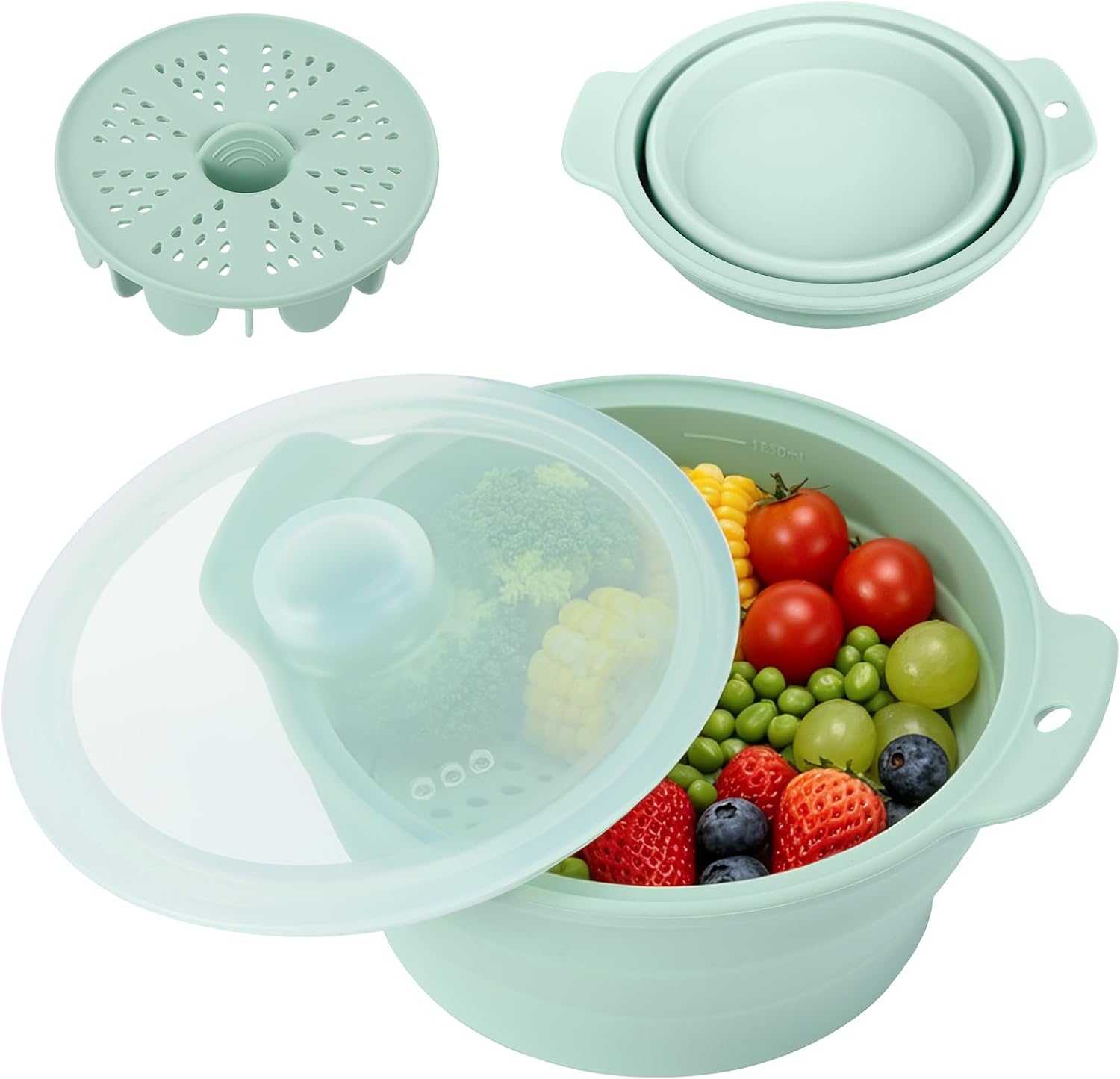 Tanglewick 42oz Upgraded Silicone Foldable Microwave Steamer, Light Green