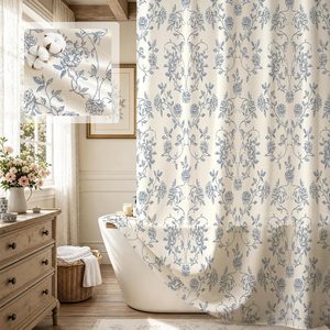 Aldernest Vintage Farmhouse Blue Floral Poly-Cotton Shower Curtain, 72x72, 72"W x 72"L (Pack of 1)