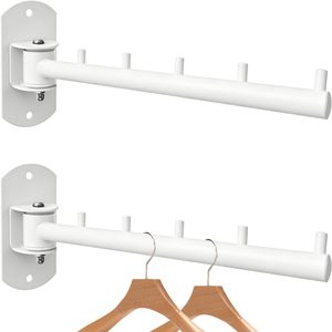 Aldernest 2pcs Wall Mounted Clothes Rack with Swing Arm 180°Rotation, White