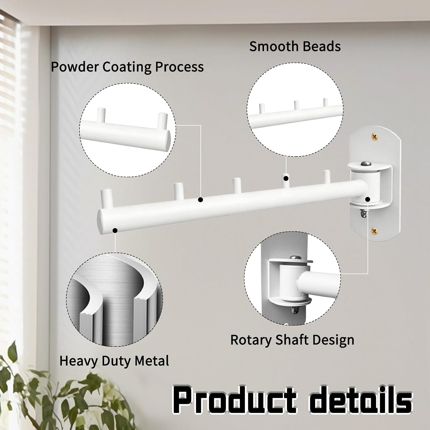Aldernest 2pcs Wall Mounted Clothes Rack with Swing Arm 180°Rotation, White