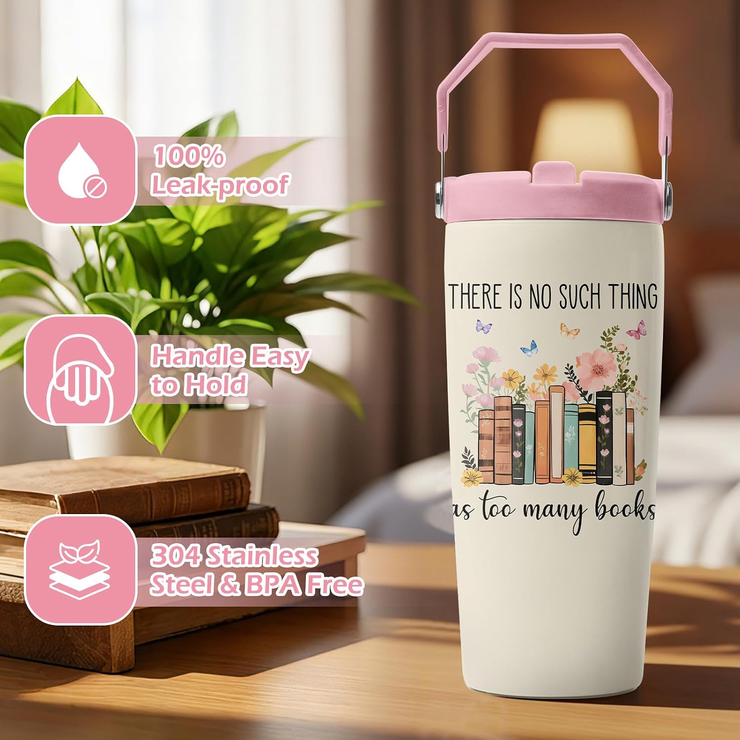 Aldernest Book Lovers Gifts for Women, Read Tumbler with Handle and Flip Straw 28oz