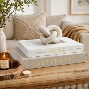 Aldernest Aesthetic Decorative Books, Set of 2 Boxes for Coffee Table & Mantel Decor, Beige White-Home