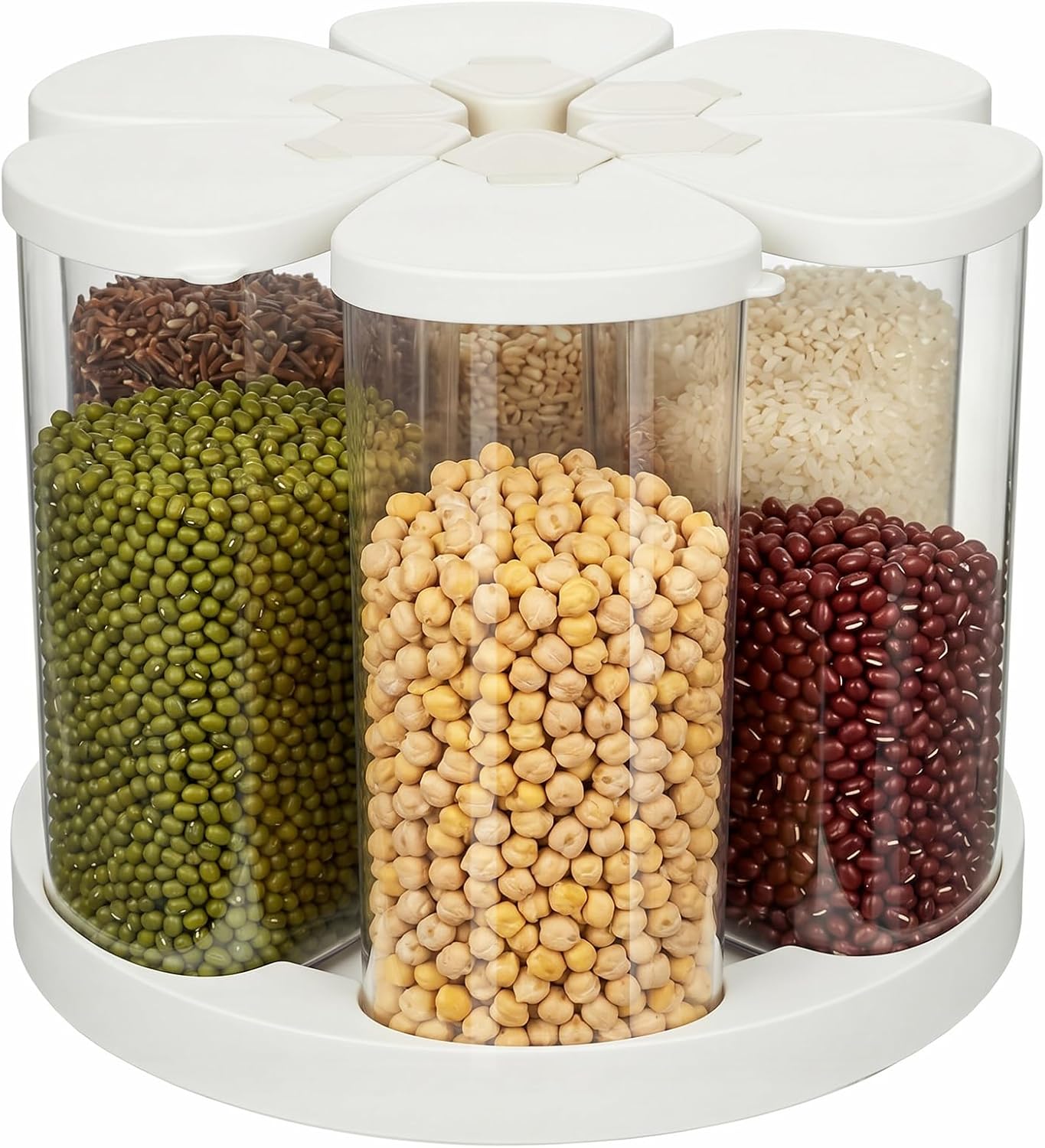 Birchmont 6 Grids Rotating Cereal Dispenser Countertop, 7 lbs Rice Dispenser, 6x650ml, Clear