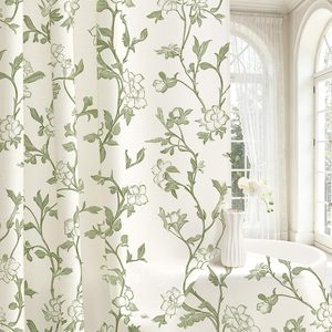 Barleyfield Sage Floral Cotton Shower Curtain, Cottage Farmhouse Fabric Curtain, 36x72, 4.8 ounces, 36"W x 72"L (Pack of 1)
