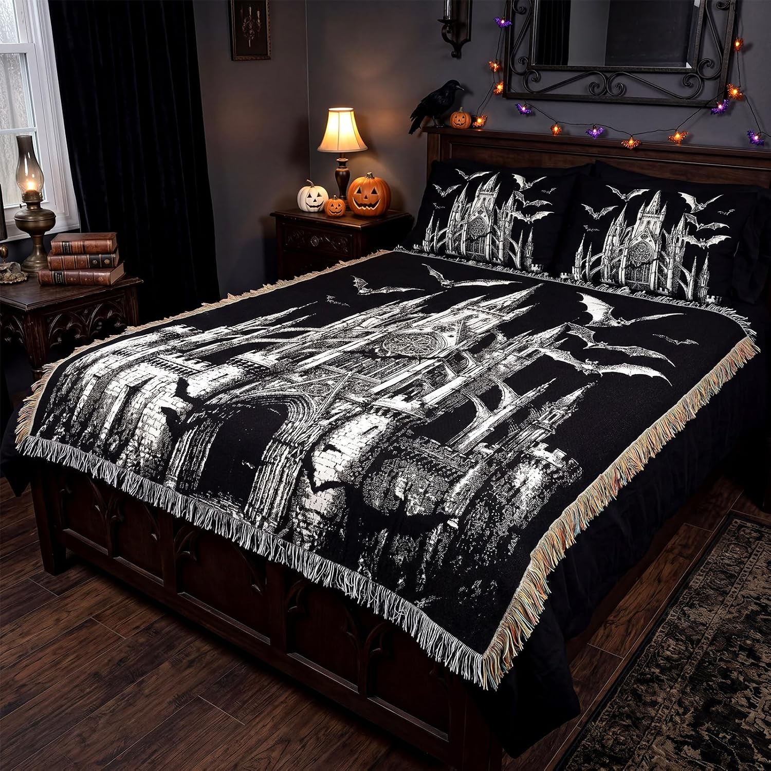 Ashenby 50 x 60'' Gothic Cathedral Woven Blanket Halloween Tapestry Decor, Brown