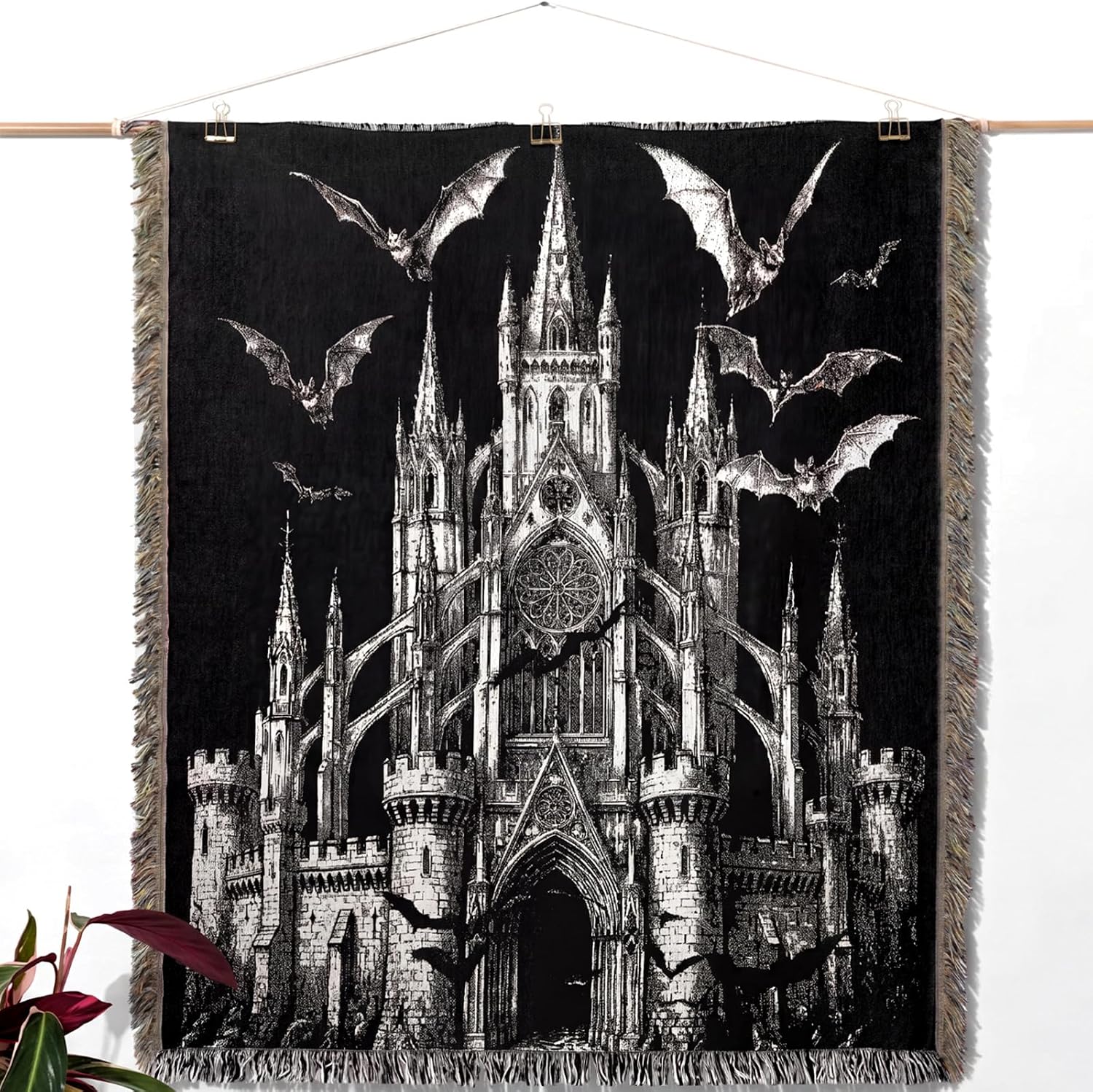 Ashenby 50 x 60'' Gothic Cathedral Woven Blanket Halloween Tapestry Decor, Brown