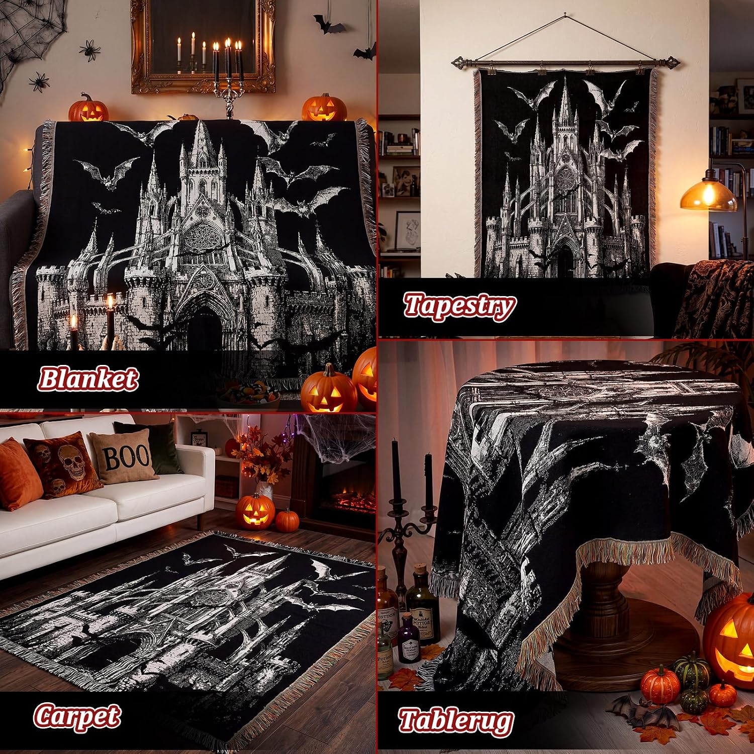 Ashenby 50 x 60'' Gothic Cathedral Woven Blanket Halloween Tapestry Decor, Brown