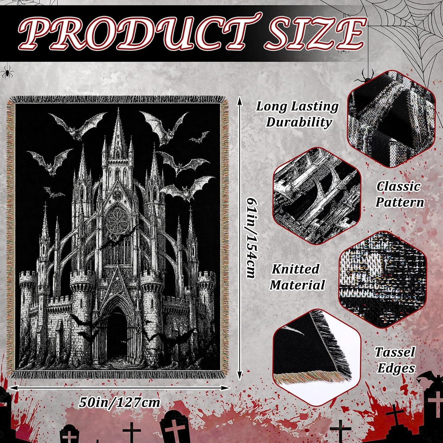 Ashenby 50 x 60'' Gothic Cathedral Woven Blanket Halloween Tapestry Decor, Brown