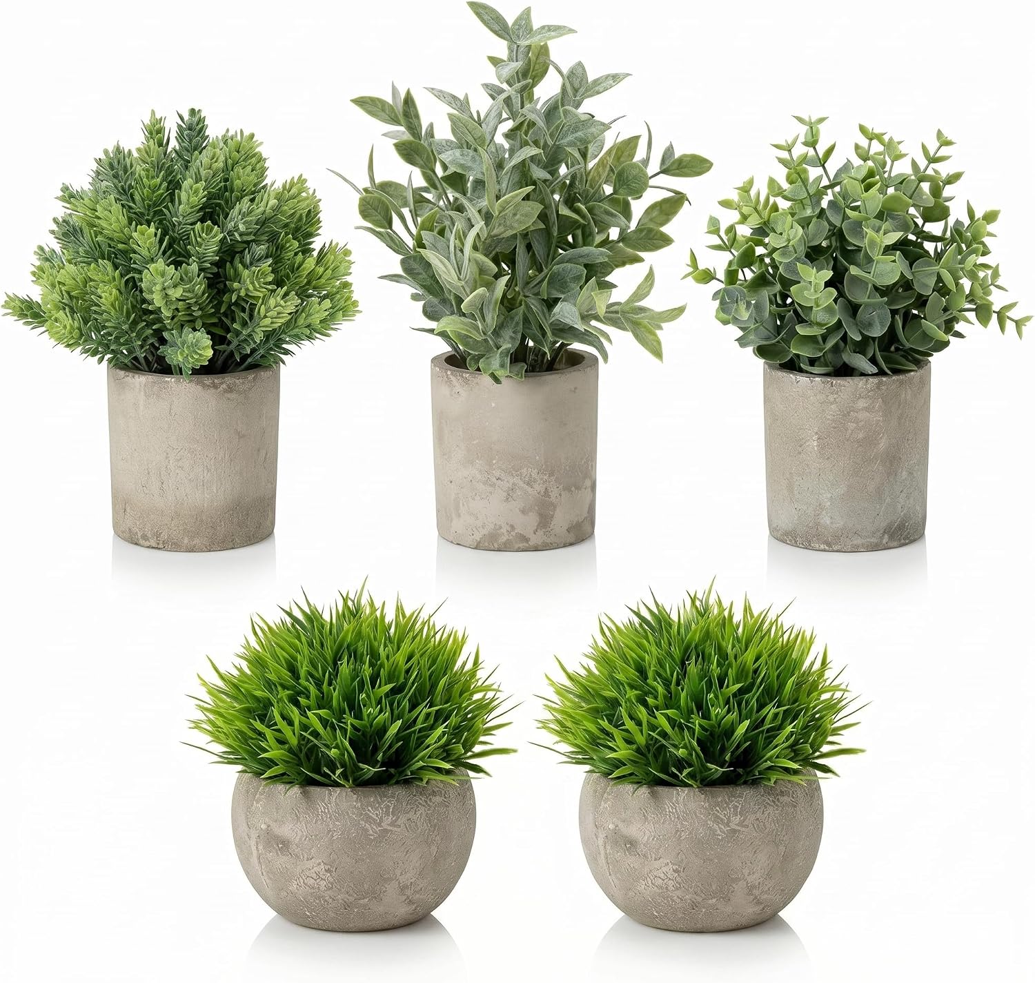 Aldernest 5 Pack Fake Plants Indoor, Green, 3 Count