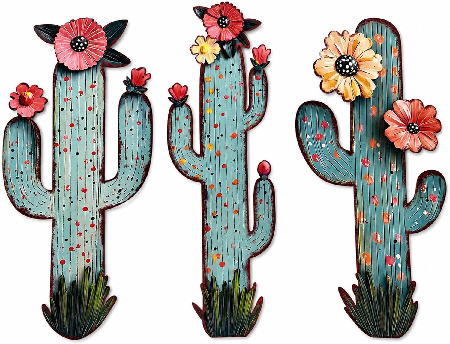 Aldernest 3 Pcs Metal Cactus Wall Art, Southwestern Decor for Living Room, Green