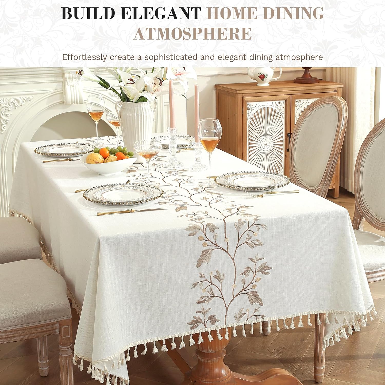 Aldernest Table Cloth Waterproof, Dining Tablecloth Square, 55" x 55", 1.5 pounds, Twig Beige
