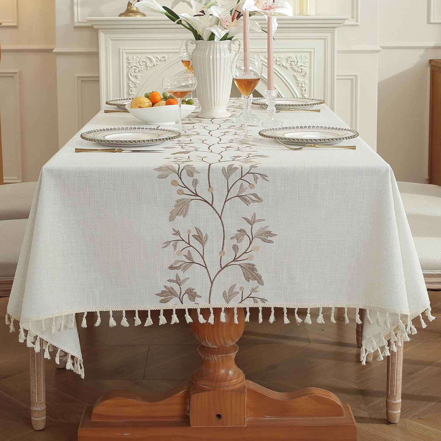 Aldernest Table Cloth Waterproof, Dining Tablecloth Square, 55" x 55", 1.5 pounds, Twig Beige
