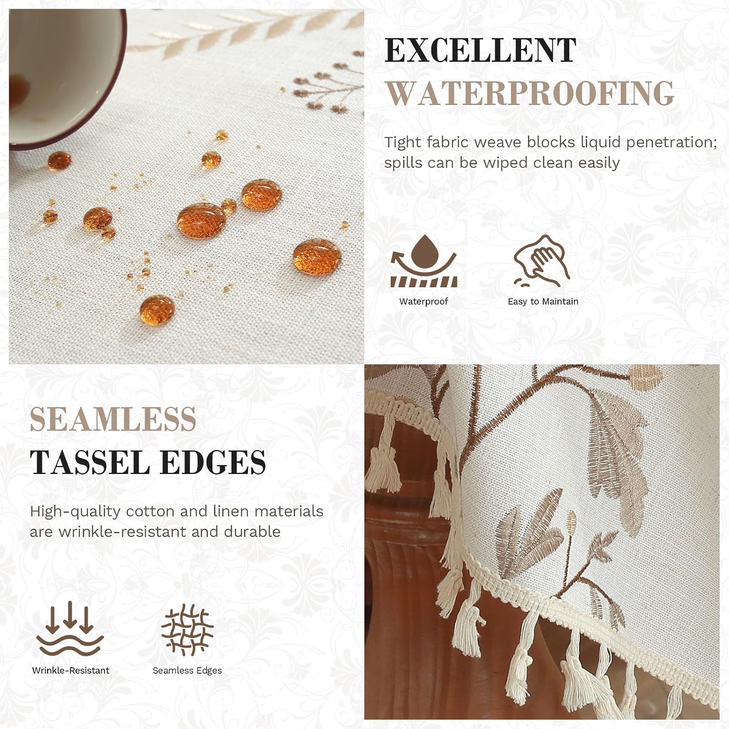 Aldernest Table Cloth Waterproof, Dining Tablecloth Square, 55" x 55", 1.5 pounds, Twig Beige