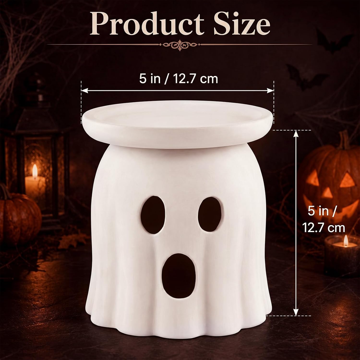 Ashenby 2 Pcs Halloween Terracotta Ghost Candle Holder Table Decor White, 2.9 pounds, Natural Terracotta Tone