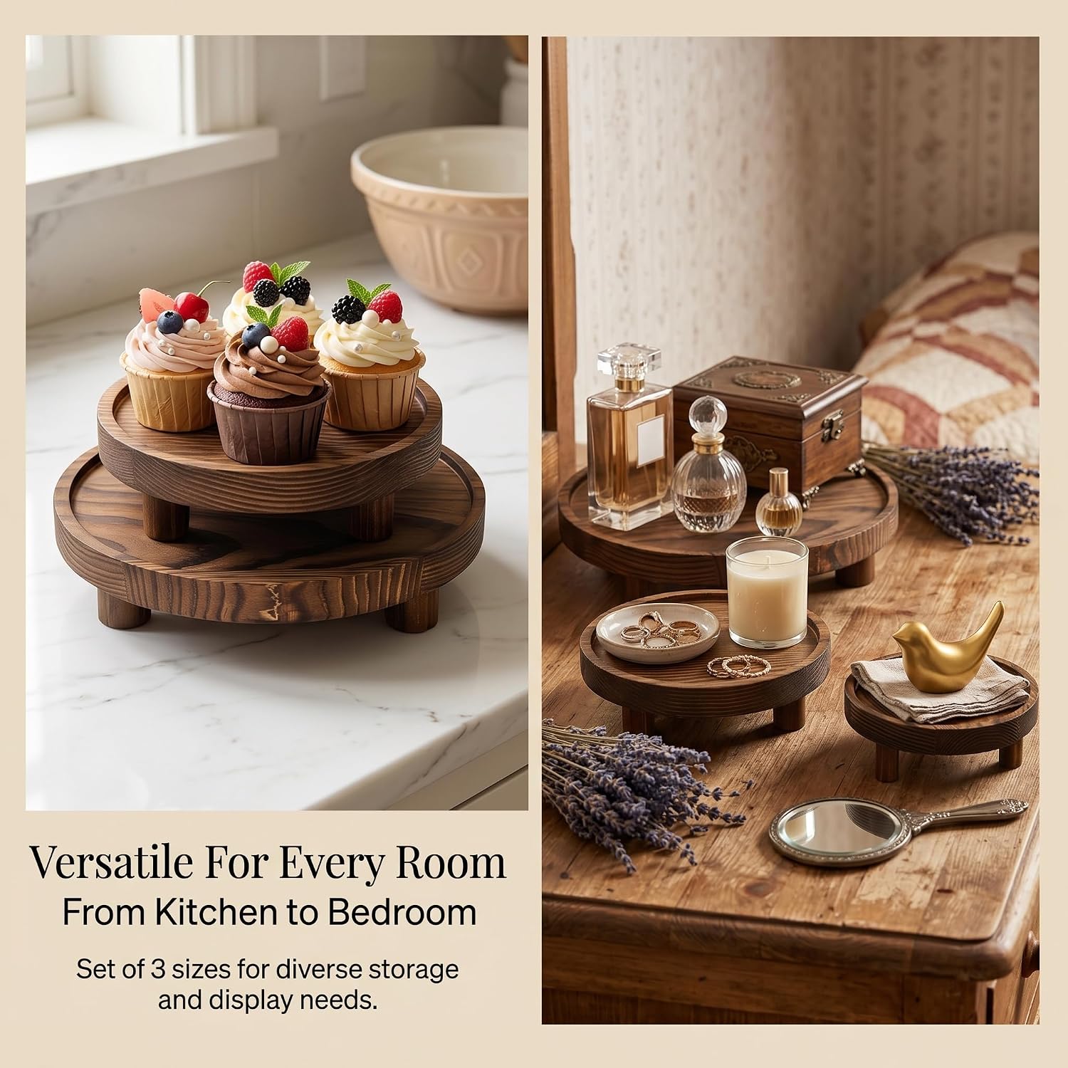 Birchmont 6 PCS 5/6/8 Inch Wood Risers Display Stands, Round Mini Tray Stand
