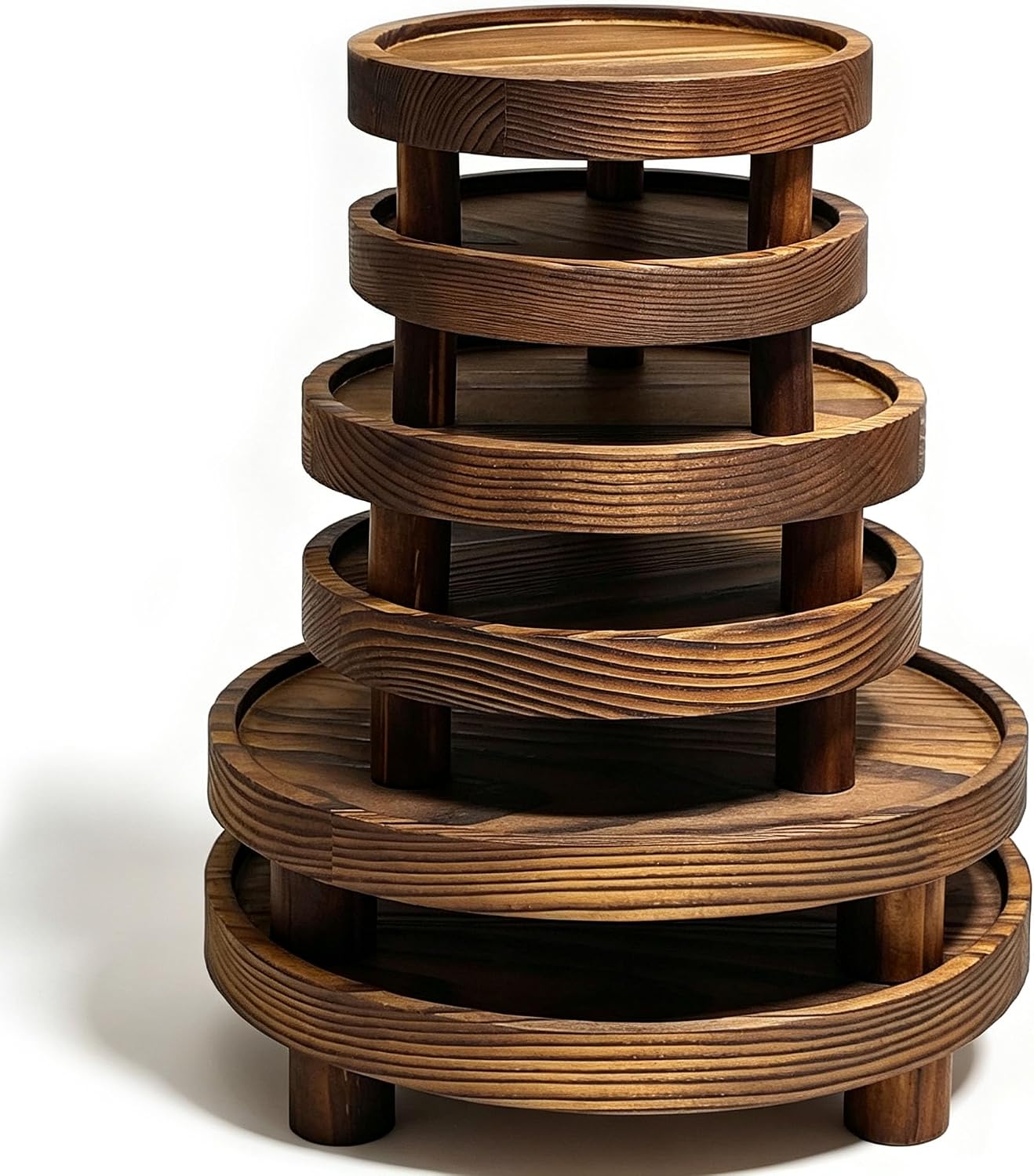 Birchmont 6 PCS 5/6/8 Inch Wood Risers Display Stands, Round Mini Tray Stand