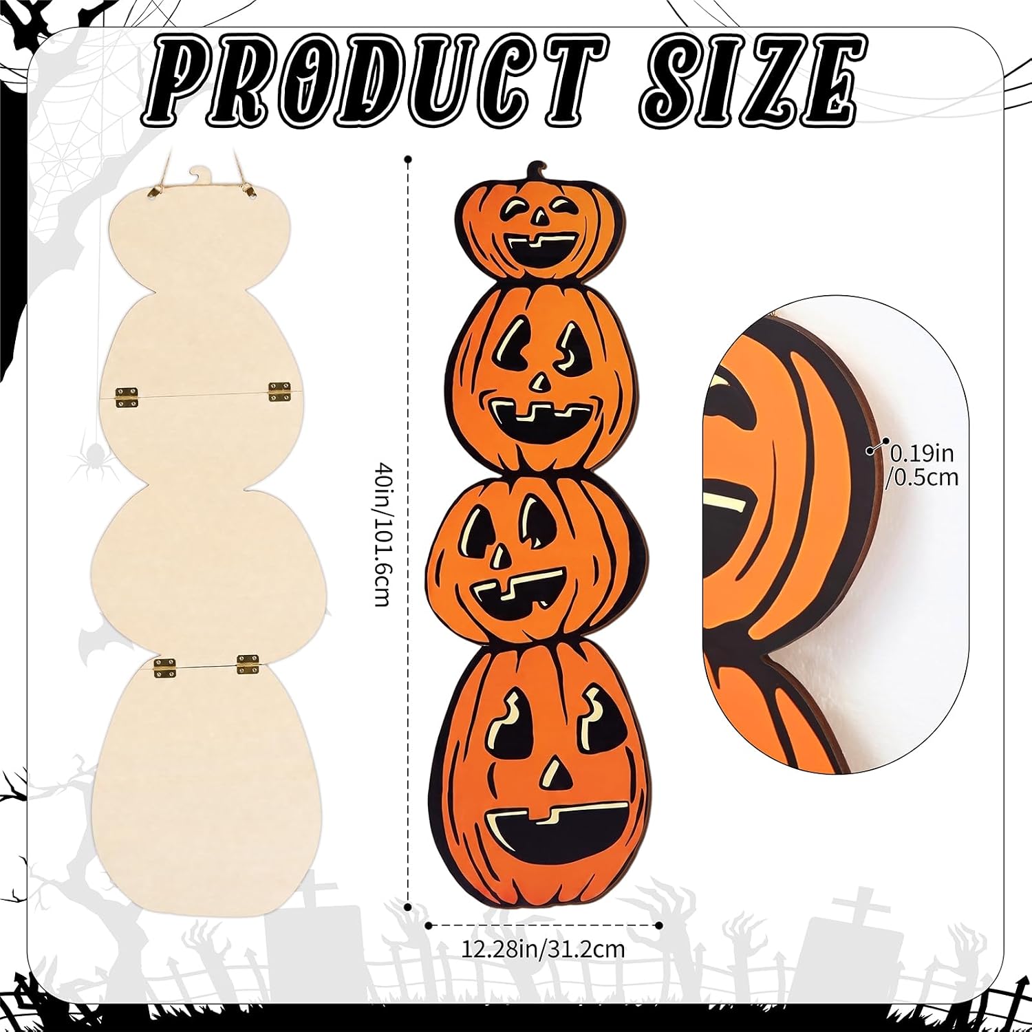 Aldernest Vintage Halloween Pumpkin Porch Sign 40x13 Inch, 1.7 pounds, Orange