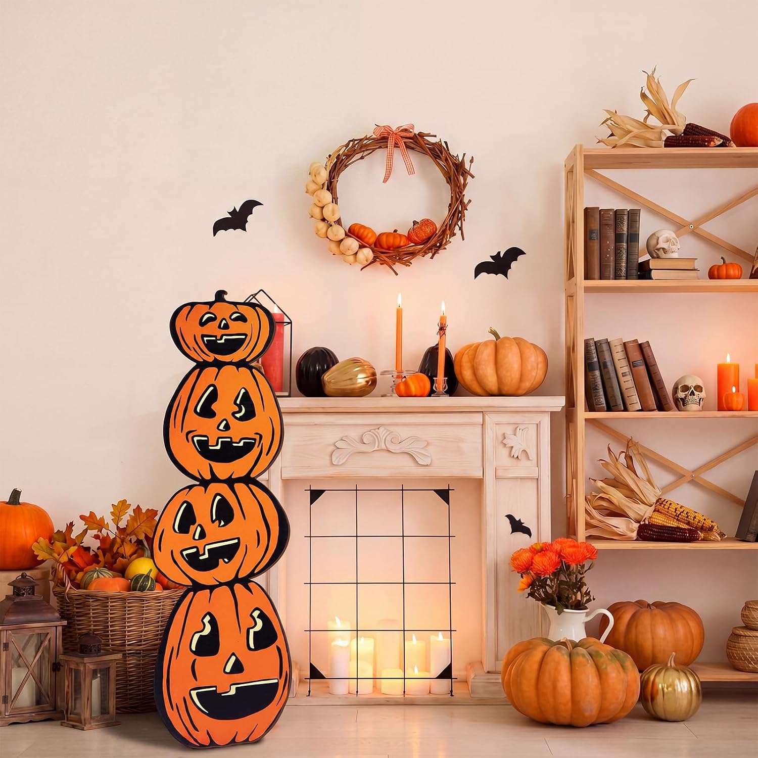 Aldernest Vintage Halloween Pumpkin Porch Sign 40x13 Inch, 1.7 pounds, Orange