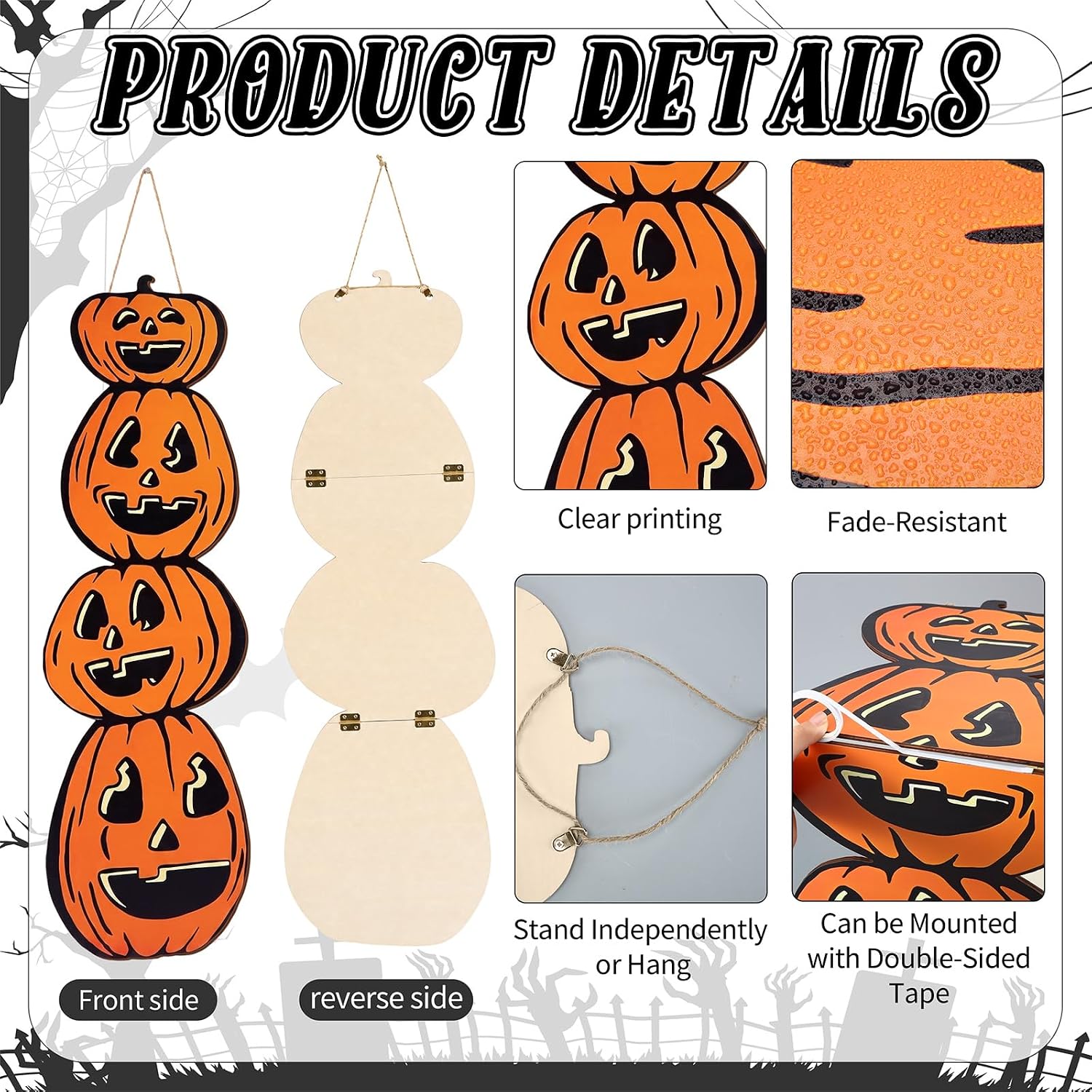 Aldernest Vintage Halloween Pumpkin Porch Sign 40x13 Inch, 1.7 pounds, Orange