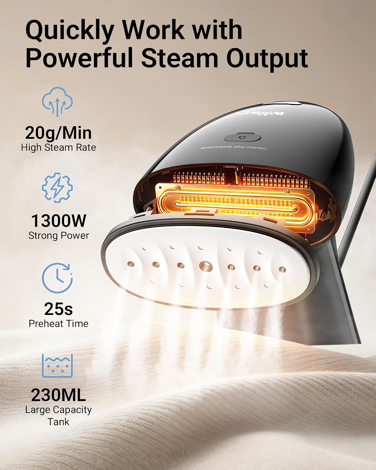 Aldernest Steamer for Clothes, 1300W 25s Fast Heat-up Fabric Wrinkle Remover, 2.3 pounds, Elegant Black