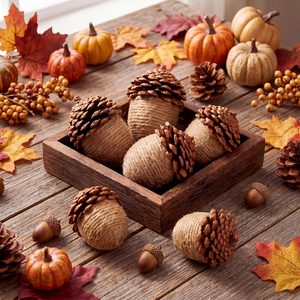 Aldernest 6 Pcs Fall Jute Rope Acorn Ornaments, Thanksgiving Hanging Decor, Yellow, Brown