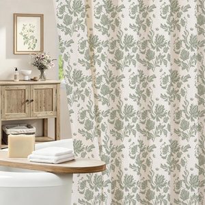 Aldernest Sage Linen Farmhouse Shower Curtain, Vintage Boho Floral 72x72, 72"W x 72"L (Pack of 1)