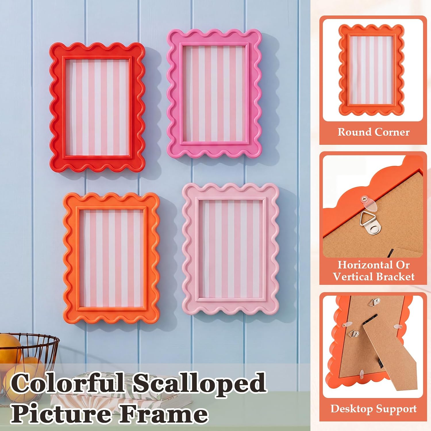 Aldernest 4 Pcs Colorful Scalloped Picture Frame, 4 x 6, Sunset Gradient, Sunset Boulevard