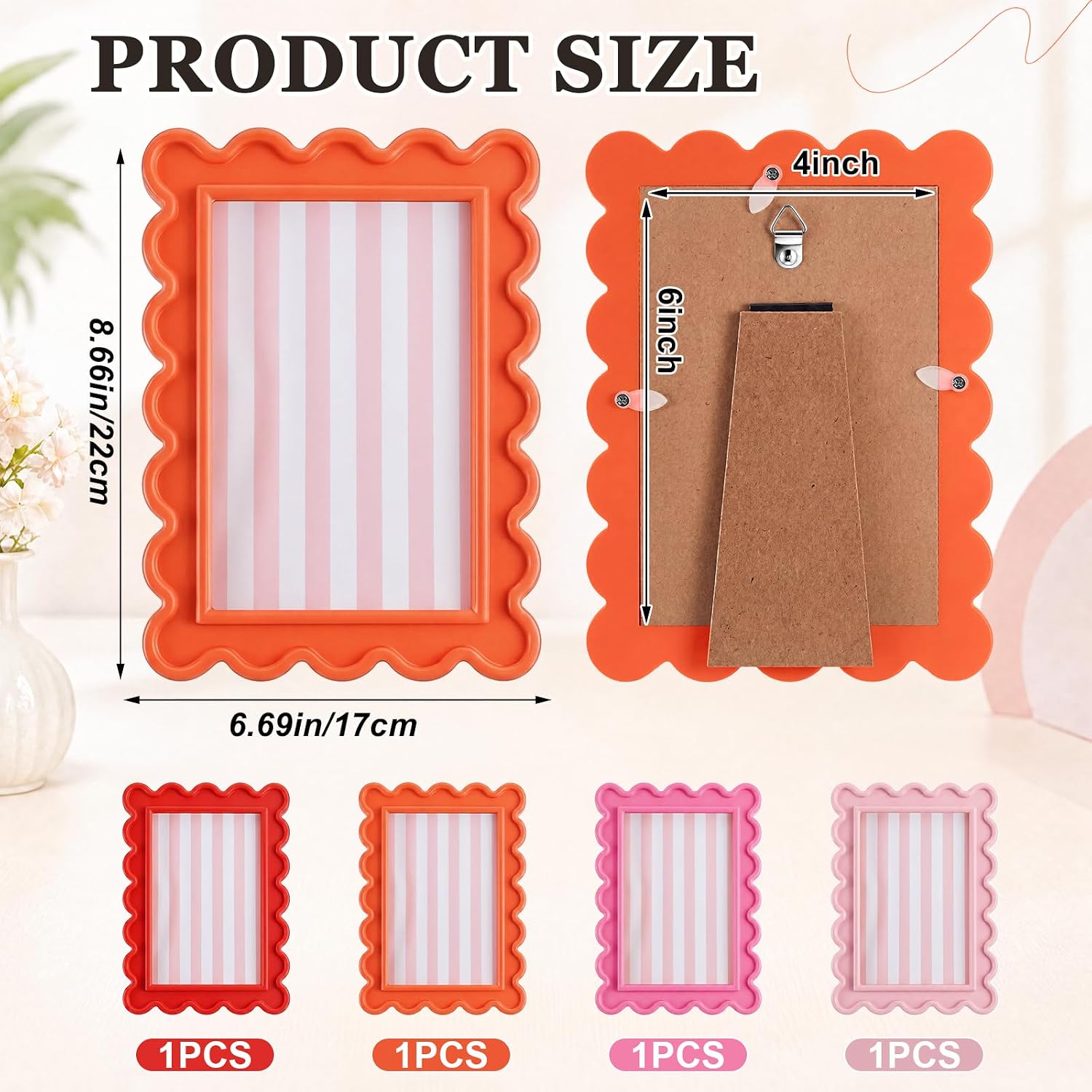Aldernest 4 Pcs Colorful Scalloped Picture Frame, 4 x 6, Sunset Gradient, Sunset Boulevard