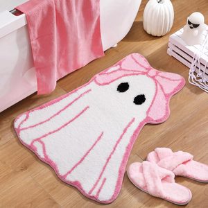 Aldernest Pink Ghost Rugs Bow Halloween Bathroom Decor 26 x 32 Inch, 1.7 pounds, 4" x 1'5", Pink White