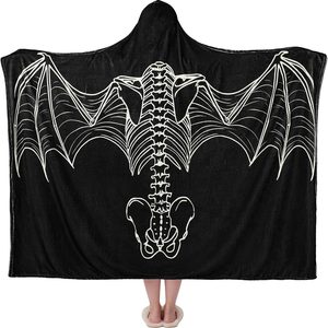 Ashenby 70"x47" Halloween Gothic Hooded Blanket, Bat Skeleton Blanket, 1.6 pounds