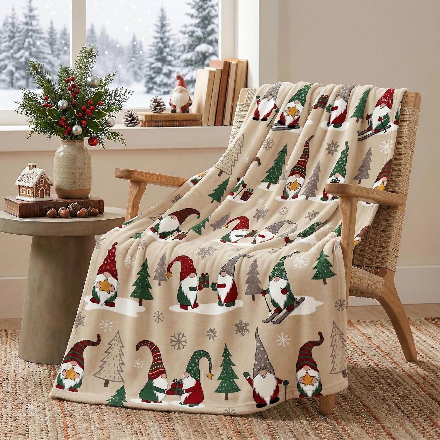 VelloHome Christmas Gnome Blanket Cozy Flannel Fleece Couch Sofa Throw 50x60, 1.4 pounds
